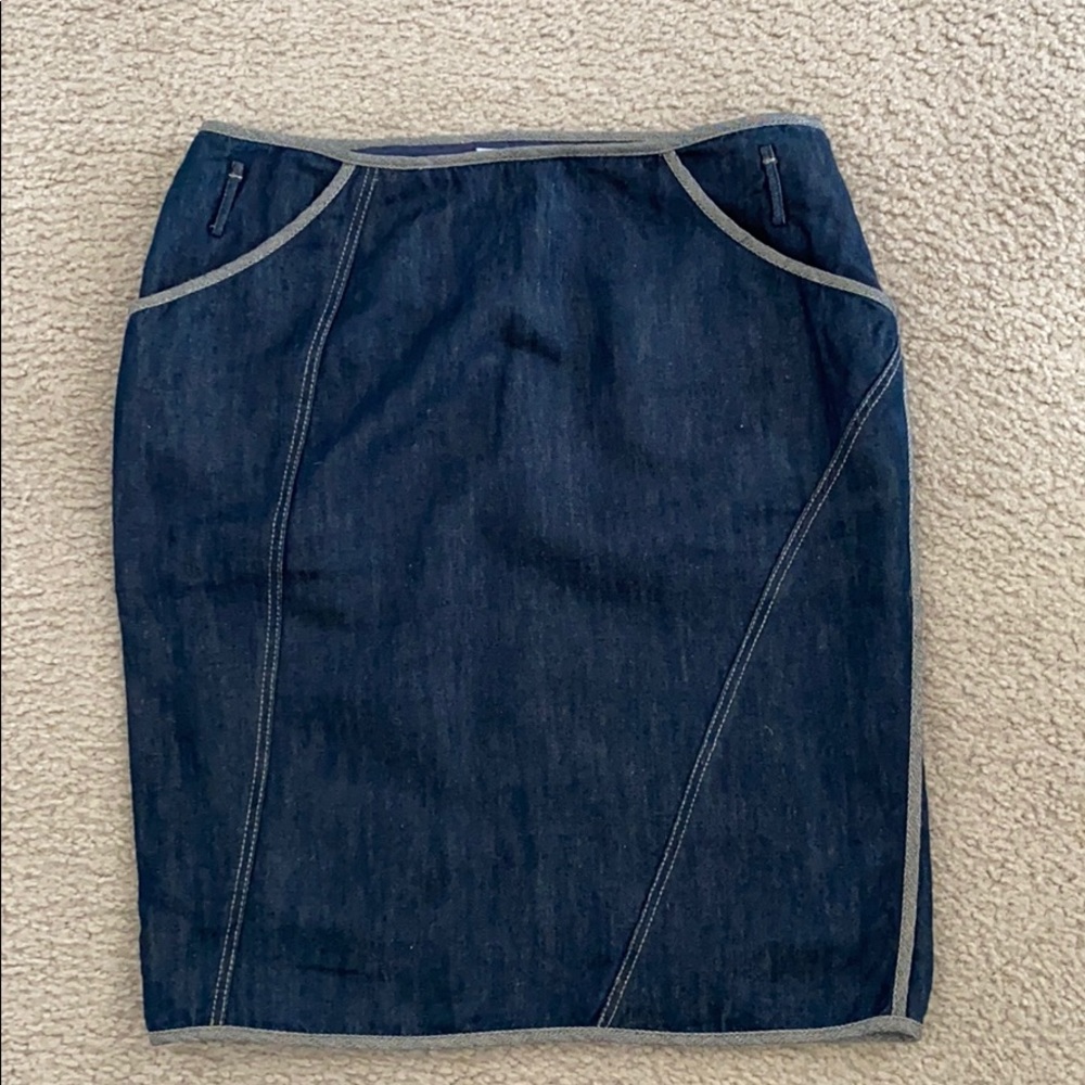 Nina Ricci Dark Blue Denim Pencil Skirt with Contrast Trim